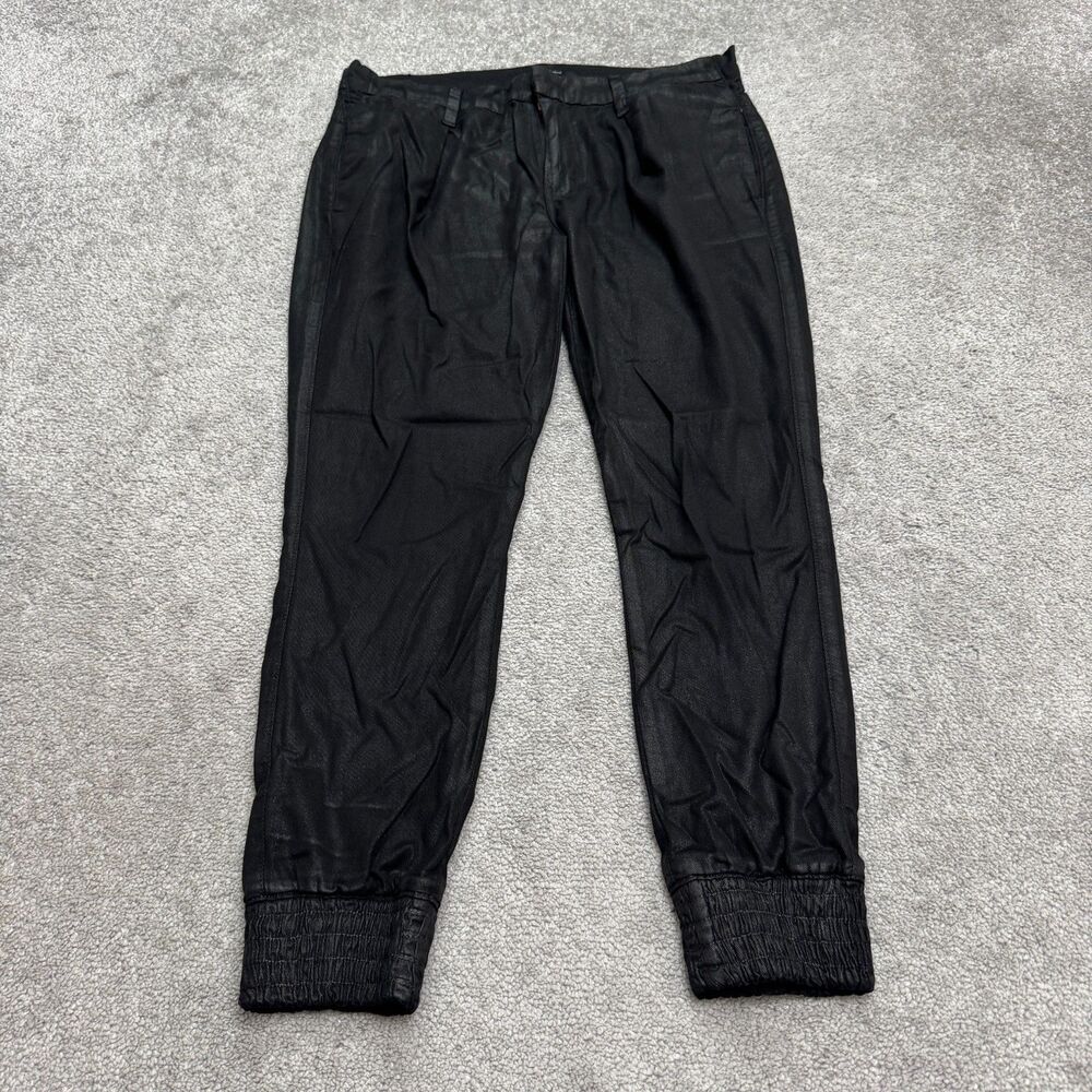 7 For All Mankind Coated Stretch Denim Pleated Jogger Pants Womens 28 Blac